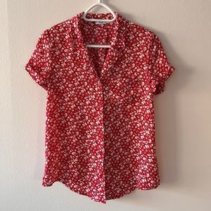 Urban Outfitters Vintage Look Floral Red & White Button Down with Short Sleeves